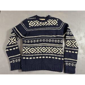 Ezra Abercrombie Fitch Sweater Mens Medium Navy Cream Hand Knit Lambswool